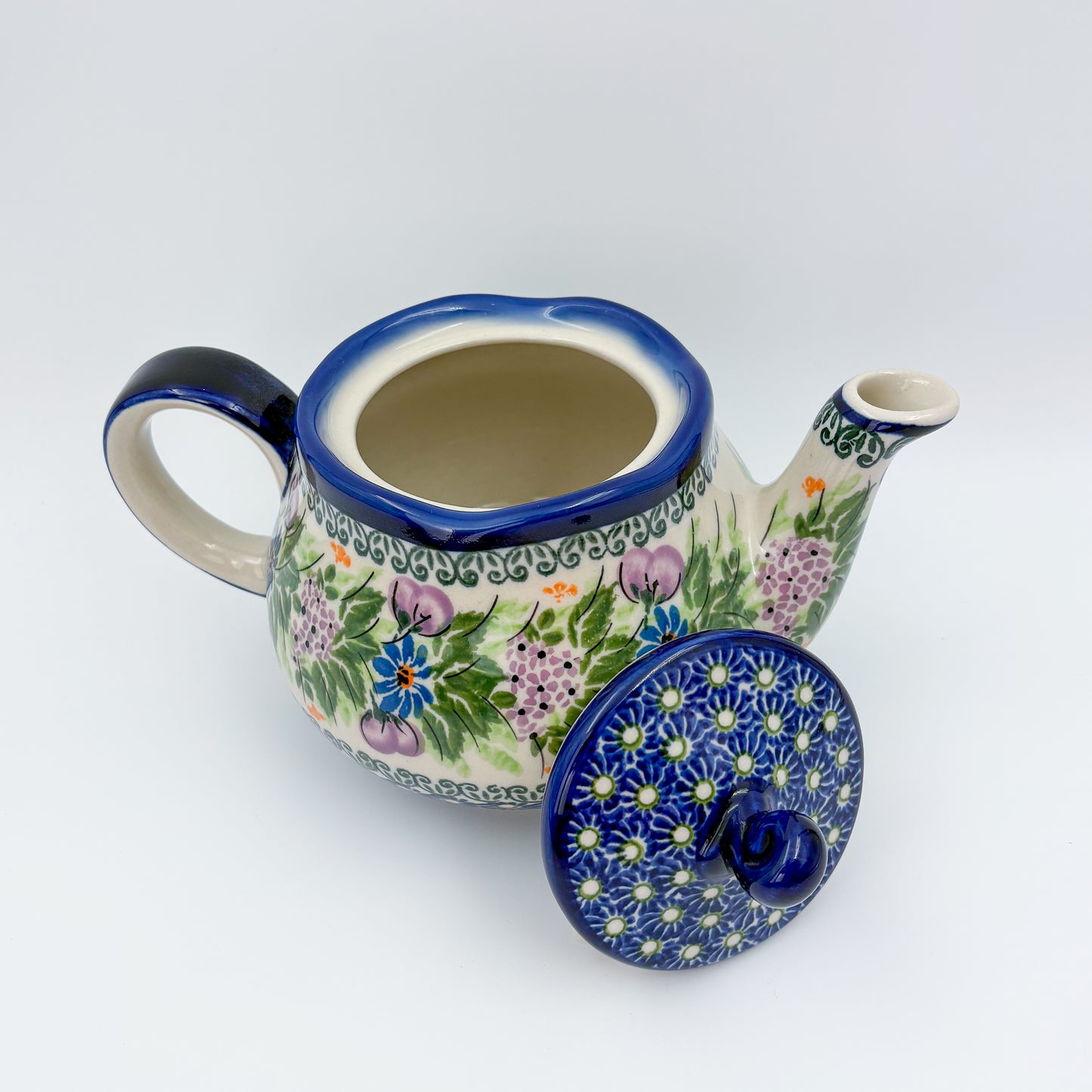 25 oz  Fruti Teapot.  Handcrafted Pottery in Poland. Floral Garden Design