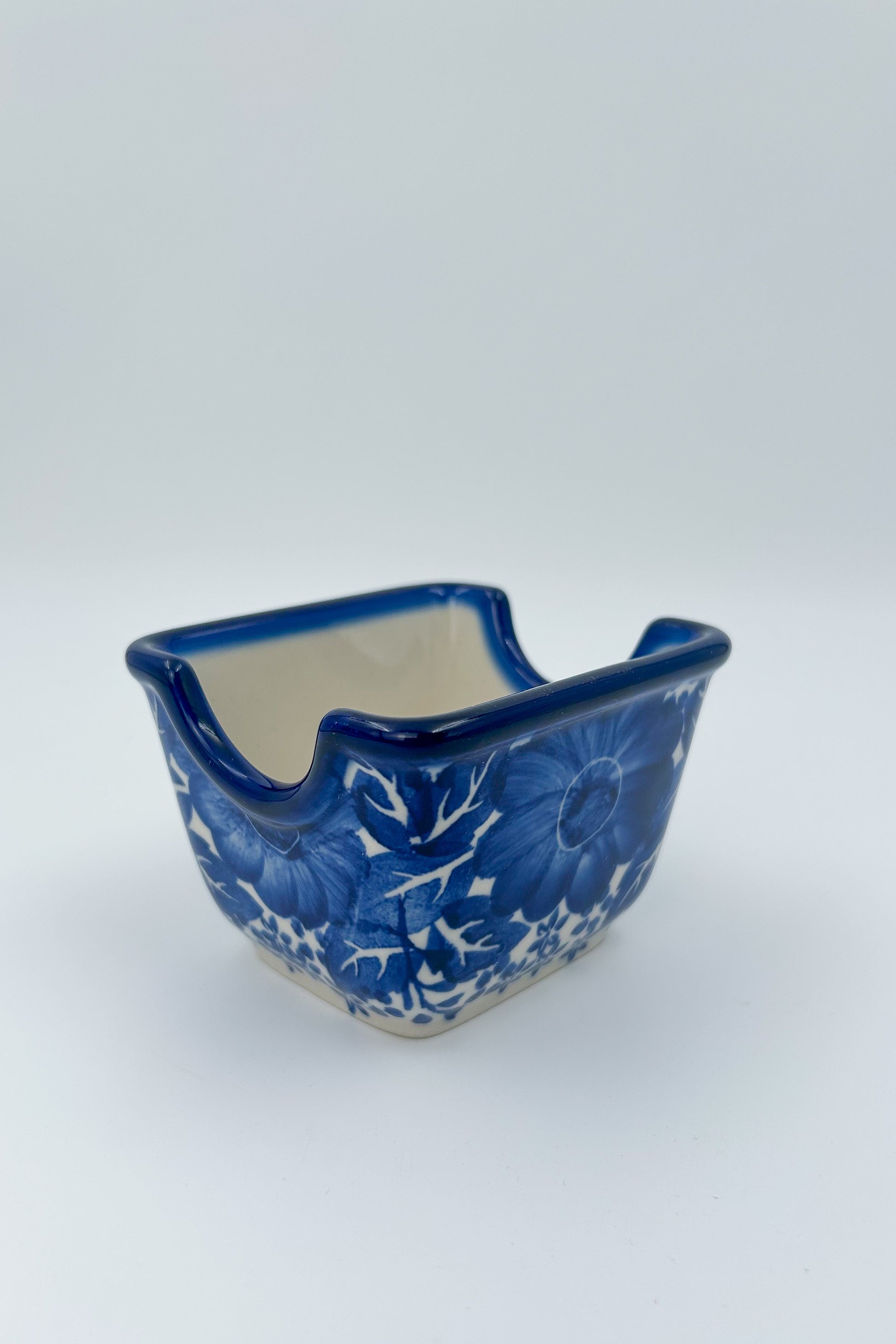 Polish pottery hand made  3” rectangular blue sugar packet holder
Ceramika Bona Company