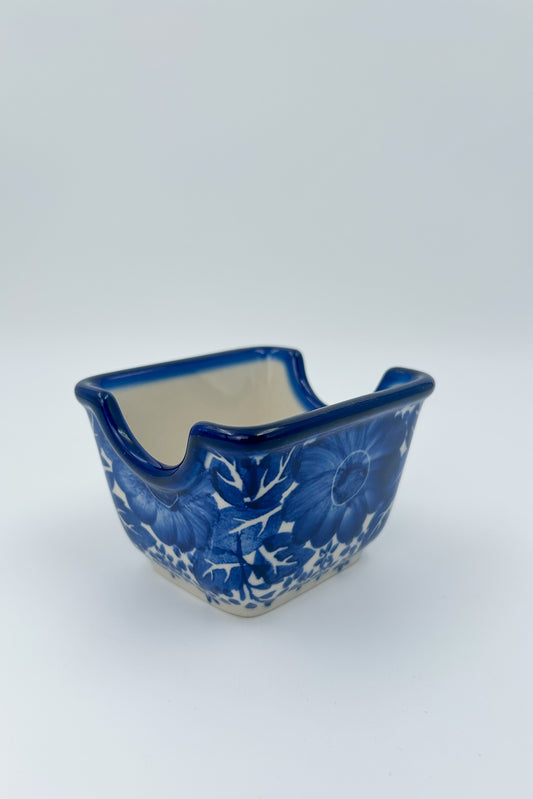 Polish pottery hand made  3” rectangular blue sugar packet holder
Ceramika Bona Company