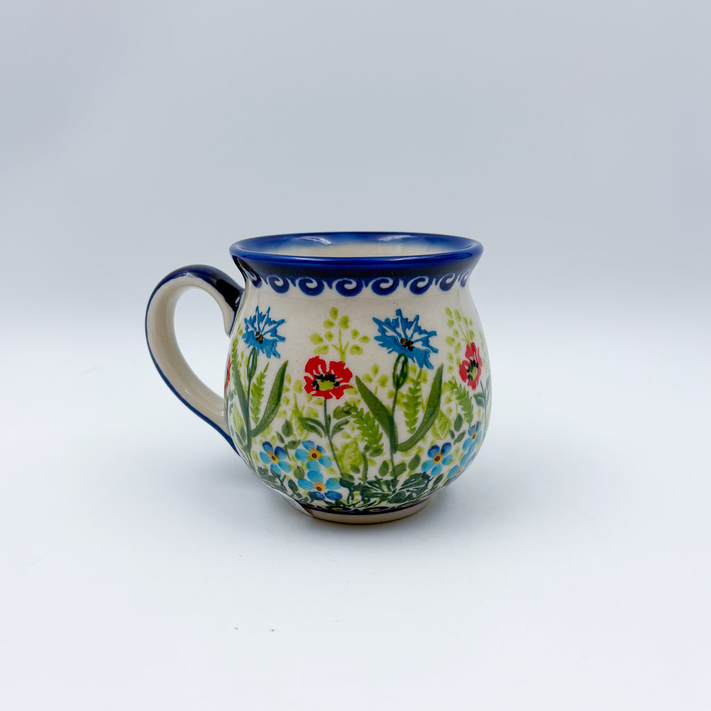 10 oz Bubble Mug. Handcrafted Polish pottery stoneware:  UNIKAT Flower Fields