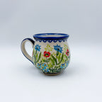 10 oz Bubble Mug. Handcrafted Polish pottery stoneware:  UNIKAT Flower Fields
