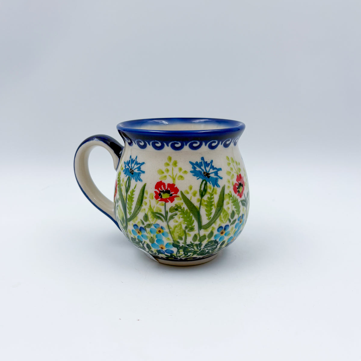 10 oz Bubble Mug. Handcrafted Polish pottery stoneware:  UNIKAT Flower Fields