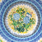 9” Serving Bowl.  Hand crafted Polish pottery stoneware: UNIKAT Blue Hydrangea Design