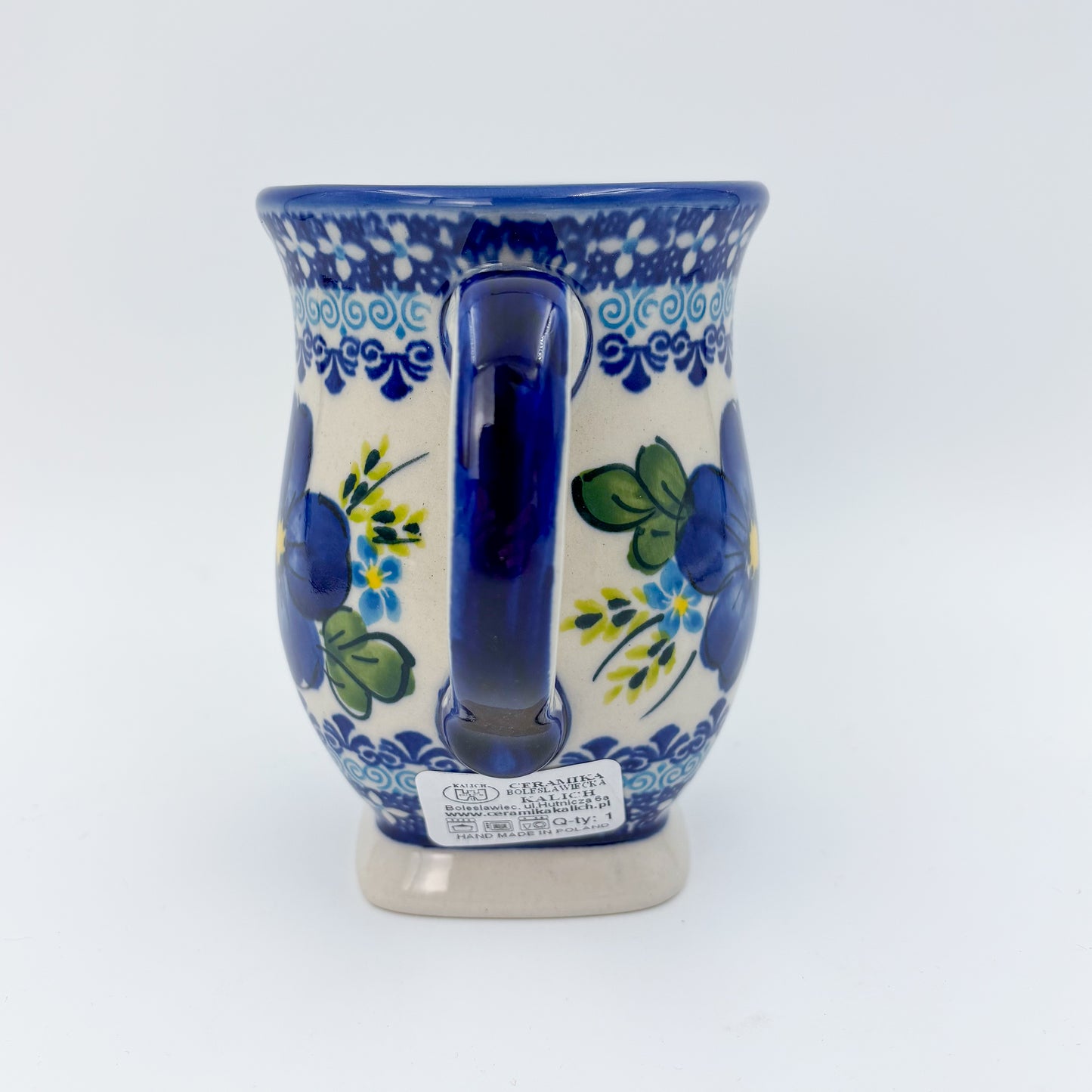 Tulip Mug 10oz. Handcrafted Polish pottery stoneware:  UNIKAT Blue Poppy