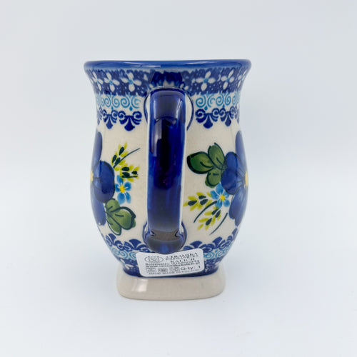 Back view of Blue Poppy tulip mug showing handle