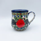 Fowls in Florals bubble mug on white background, angled front view