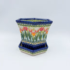 5” Flower Pot.  Handmade Polish pottery.  UNIKAT Tulip Fields