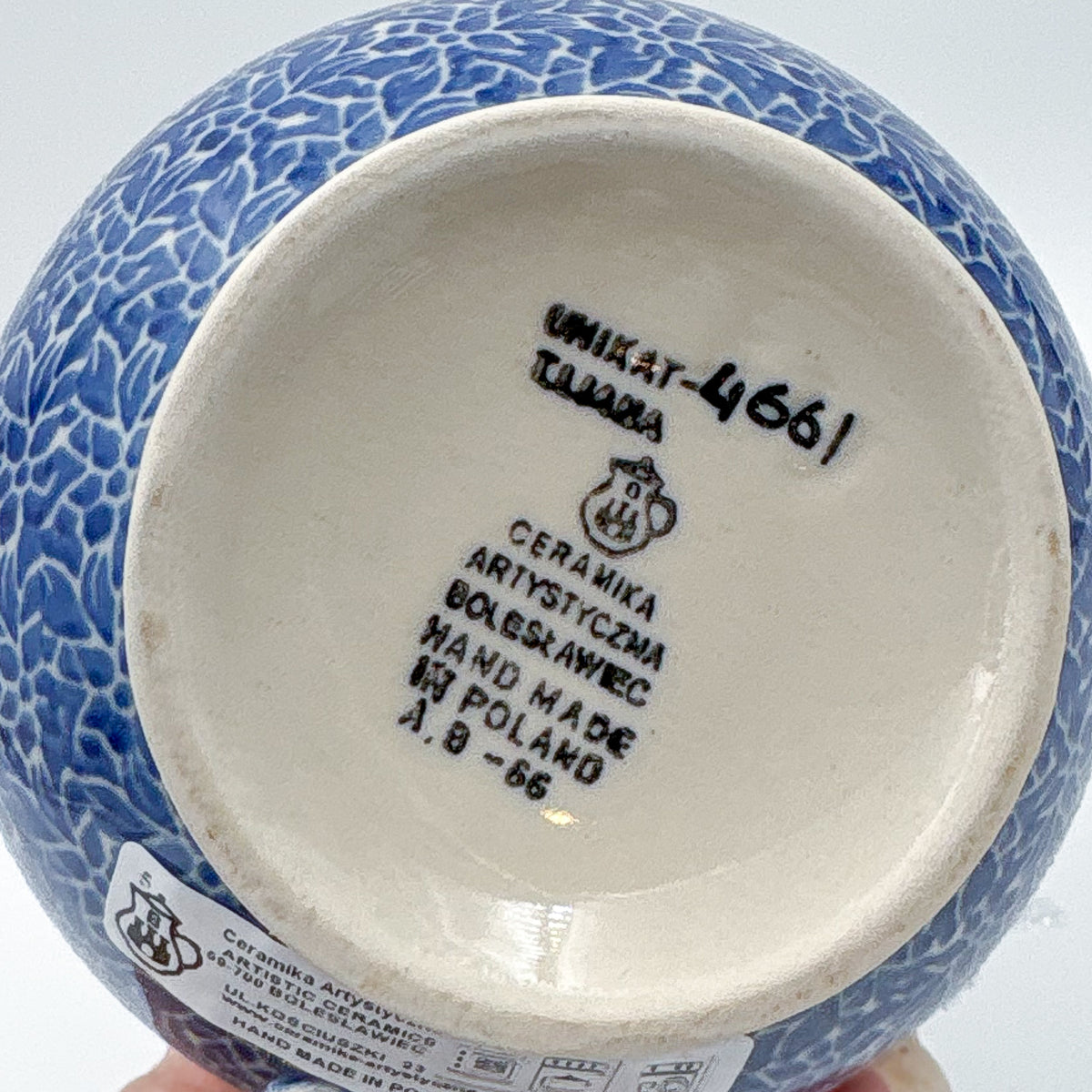17 oz Mug. Handcrafted Polish pottery stoneware:  UNIKAT Dancing Snowman Design