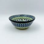 5” Bowl.  Hand crafted Polish pottery stoneware: UNIKAT Green Pansies Design