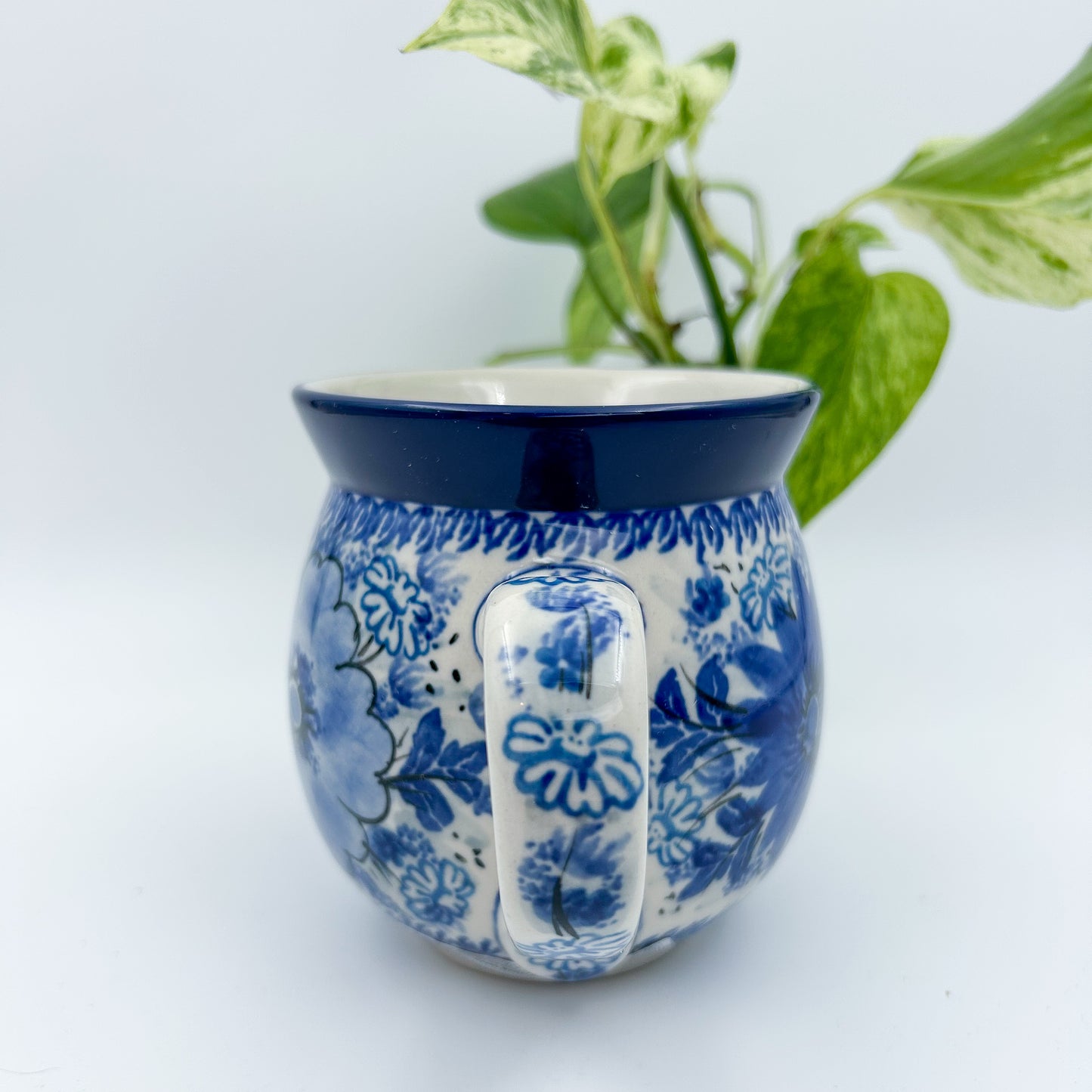 16 oz Bubble Mug. Handcrafted Polish pottery stoneware: UNIKAT Blue Wildflower
