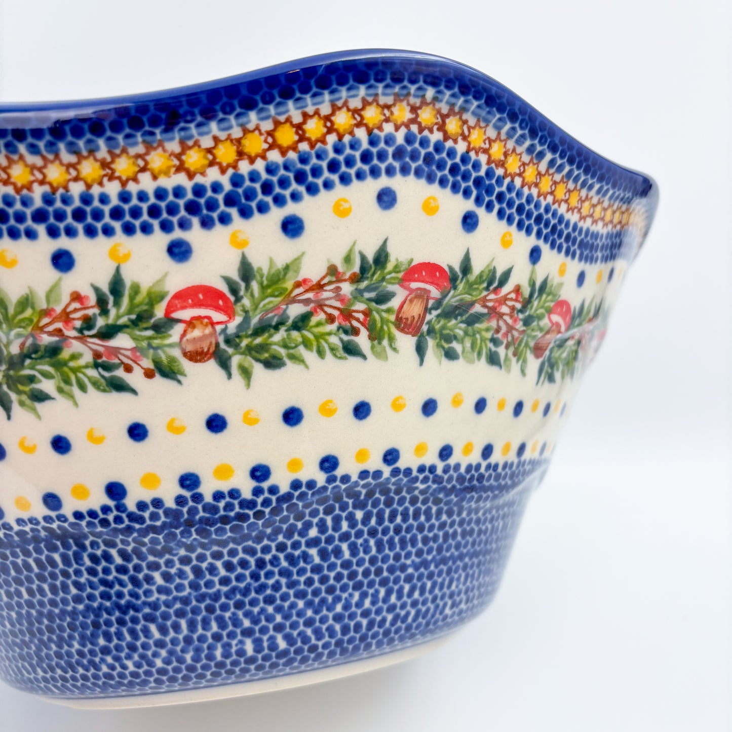 13” Wavy Bow XL.  Hand crafted Polish pottery stoneware:  Mushroom Design