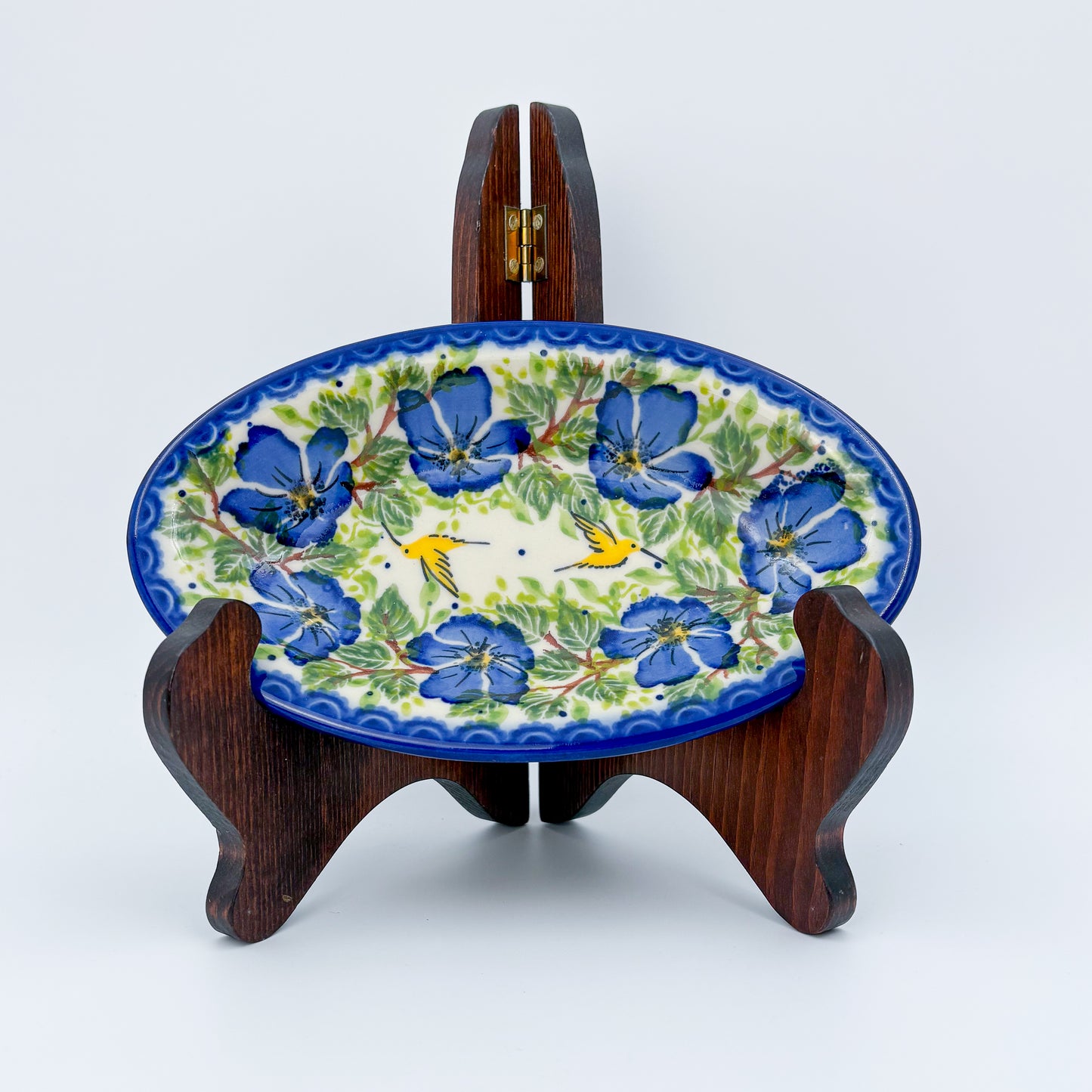 7" Oval Milano Platter  Hand crafted Polish pottery stoneware: UNIKAT Blue Poppy Songbird