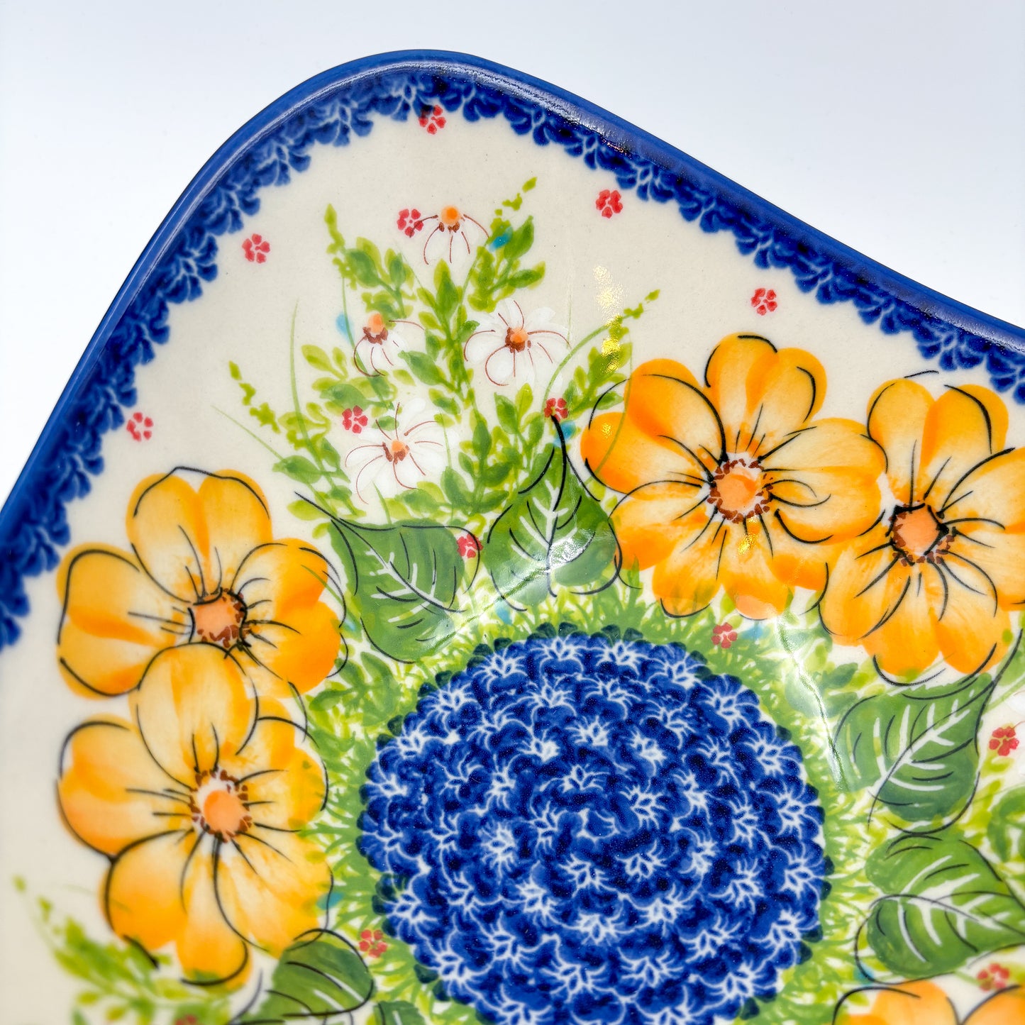 3 Point Bowl.  Hand crafted Polish pottery stoneware:  UNIKAT Orange Poppy Pattern