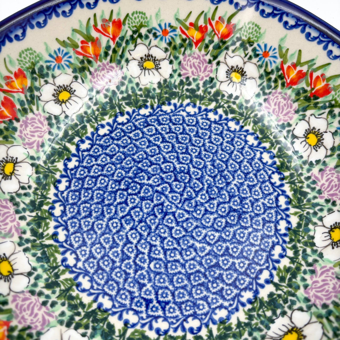 10" Bowl with Handles.  Hand crafted Polish pottery stoneware:  UNIKAT Cottage Garden