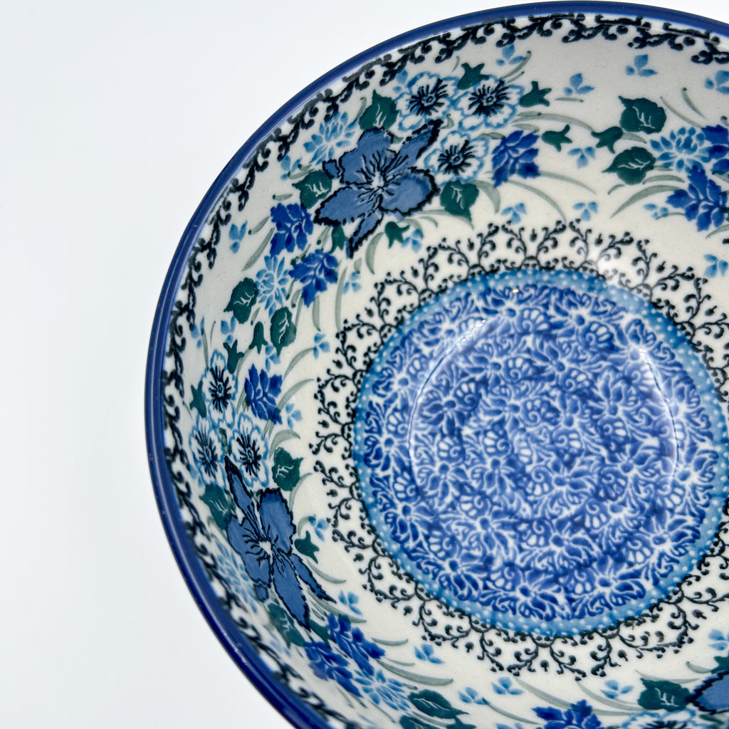 5” Pedestal Bowl.  Hand crafted Polish pottery stoneware: UNIKAT Rhapsody in Blue Design