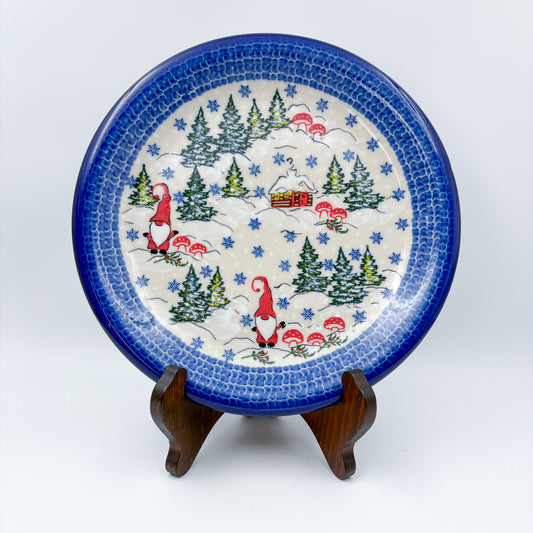 10.2” Plate.  Hand crafted Polish pottery stoneware: UNIKAT Gnome Village