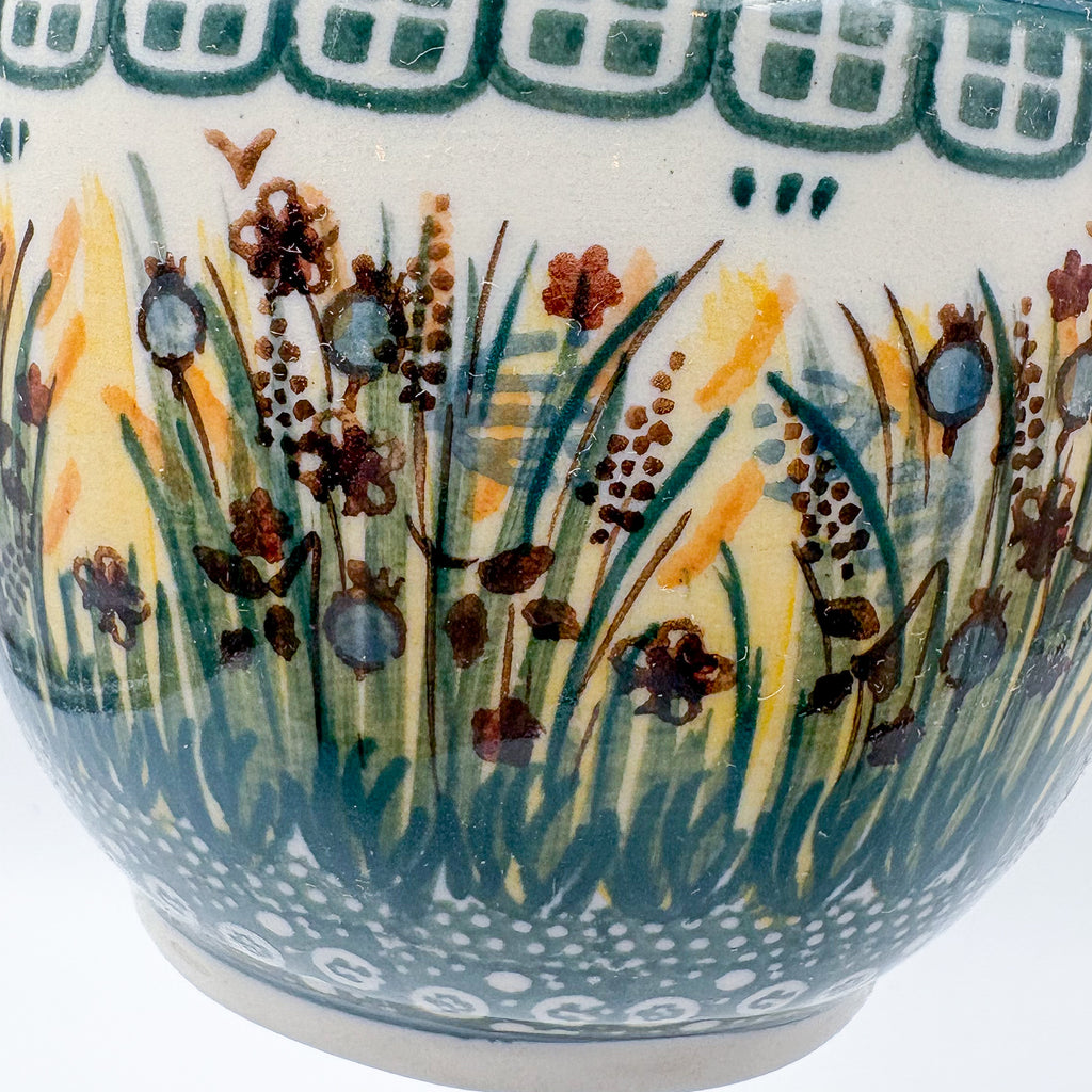 16 oz Bowl/Mug with Loop-Handle.  Hand crafted Polish pottery stoneware: UNIKAT Fall Reeds