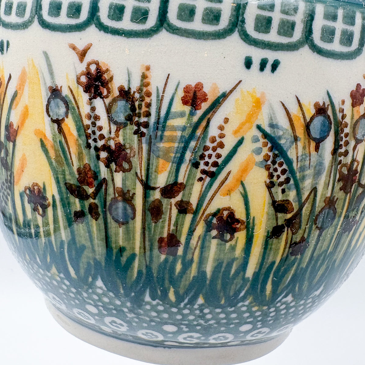 16 oz Bowl/Mug with Loop-Handle.  Hand crafted Polish pottery stoneware: UNIKAT Fall Reeds