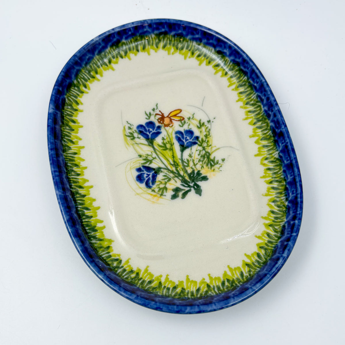 Butter Dish Oval: UNIKAT Bluebell Meadow Design