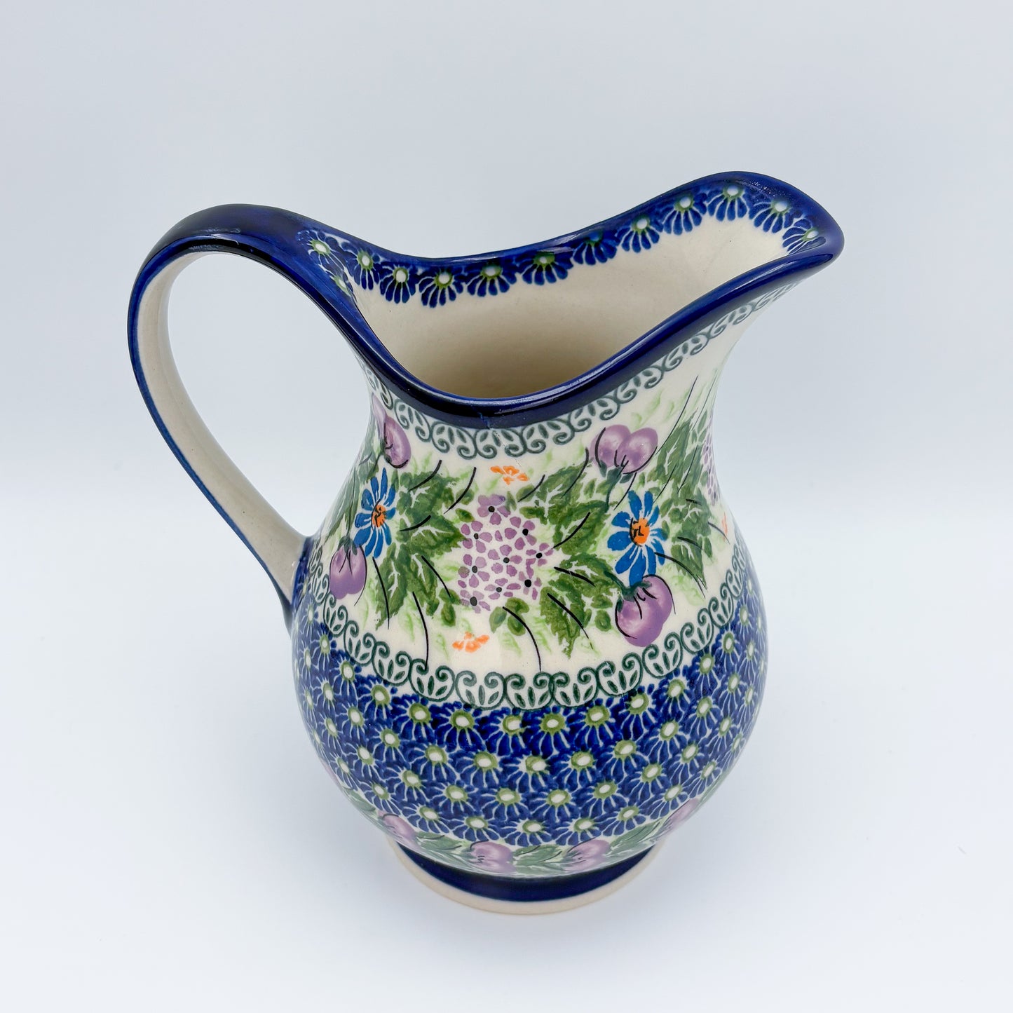 37 oz. Pitcher.  Hand painted Polish pottery stoneware.  UNIKAT Floral Garden