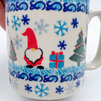 13 oz Mug. Handcrafted Polish pottery stoneware:  UNIKAT Winter Gnome Design