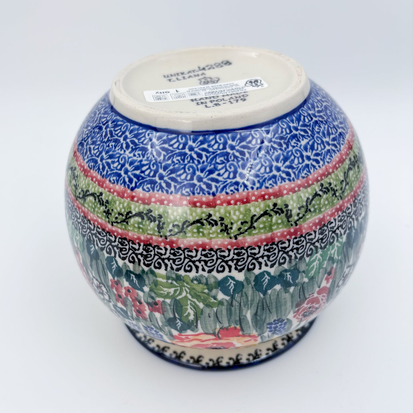 Vase 6”.  Handmade Polish pottery.  UNIKAT Cooper Rose Meadow Design