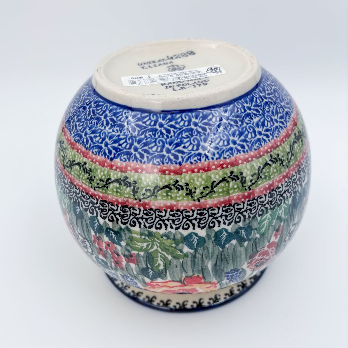 Vase 6”.  Handmade Polish pottery.  UNIKAT Copper Rose Meadow Design