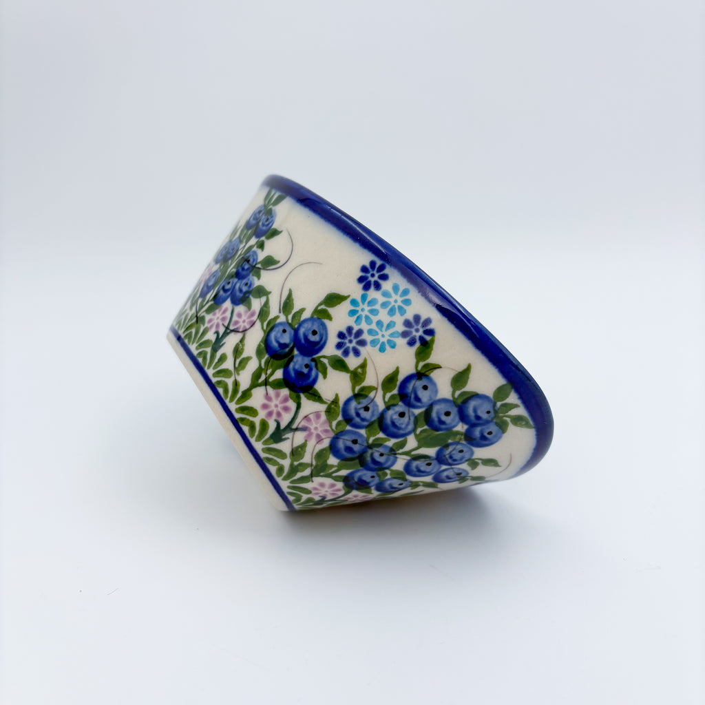 6” Oval Bowl.  Hand crafted Polish pottery stoneware:  UNIKAT Blueberry Design