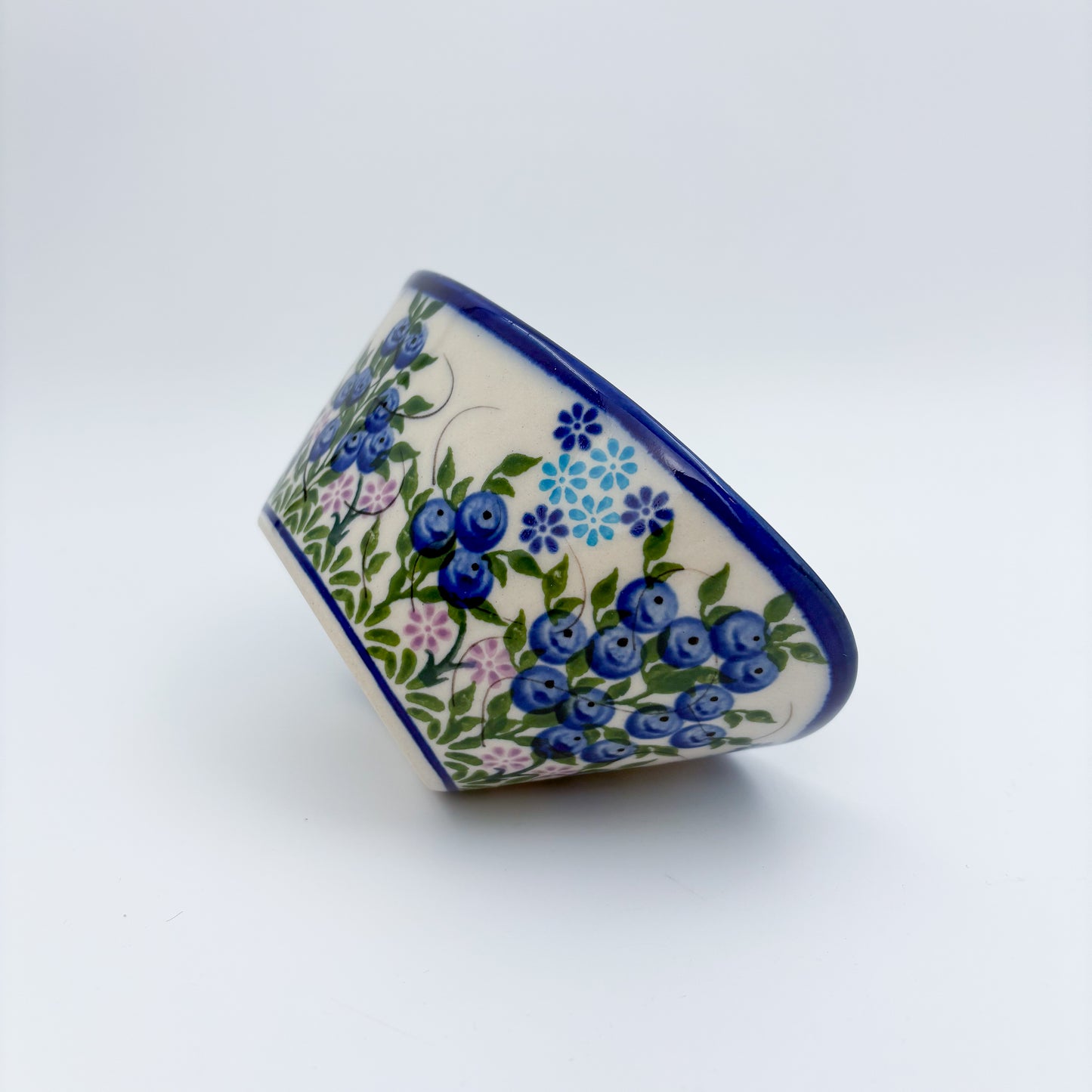 6” Oval Bowl.  Hand crafted Polish pottery stoneware:  Blueberry Design