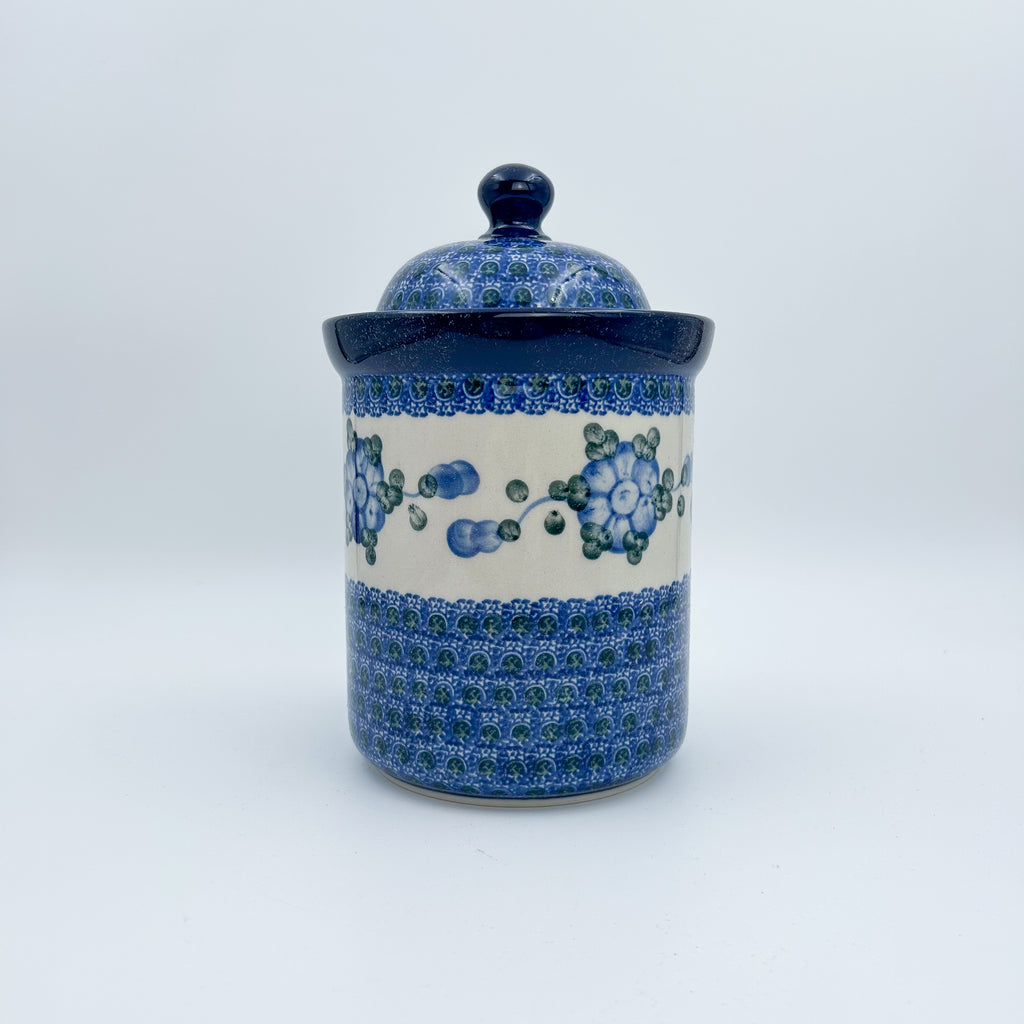 8" Cookie Jar. Hand painted Polish pottery stoneware.  UNIKAT Blue Poppies