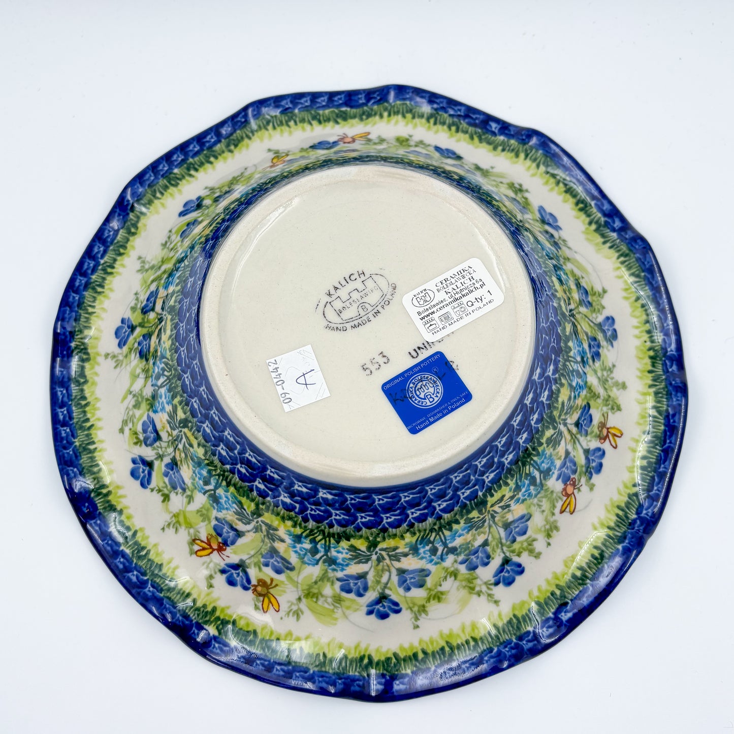 10.4" Wave Bowl. Hand crafted Polish pottery stoneware:  UNIKAT Bluebell Meadow Pattern