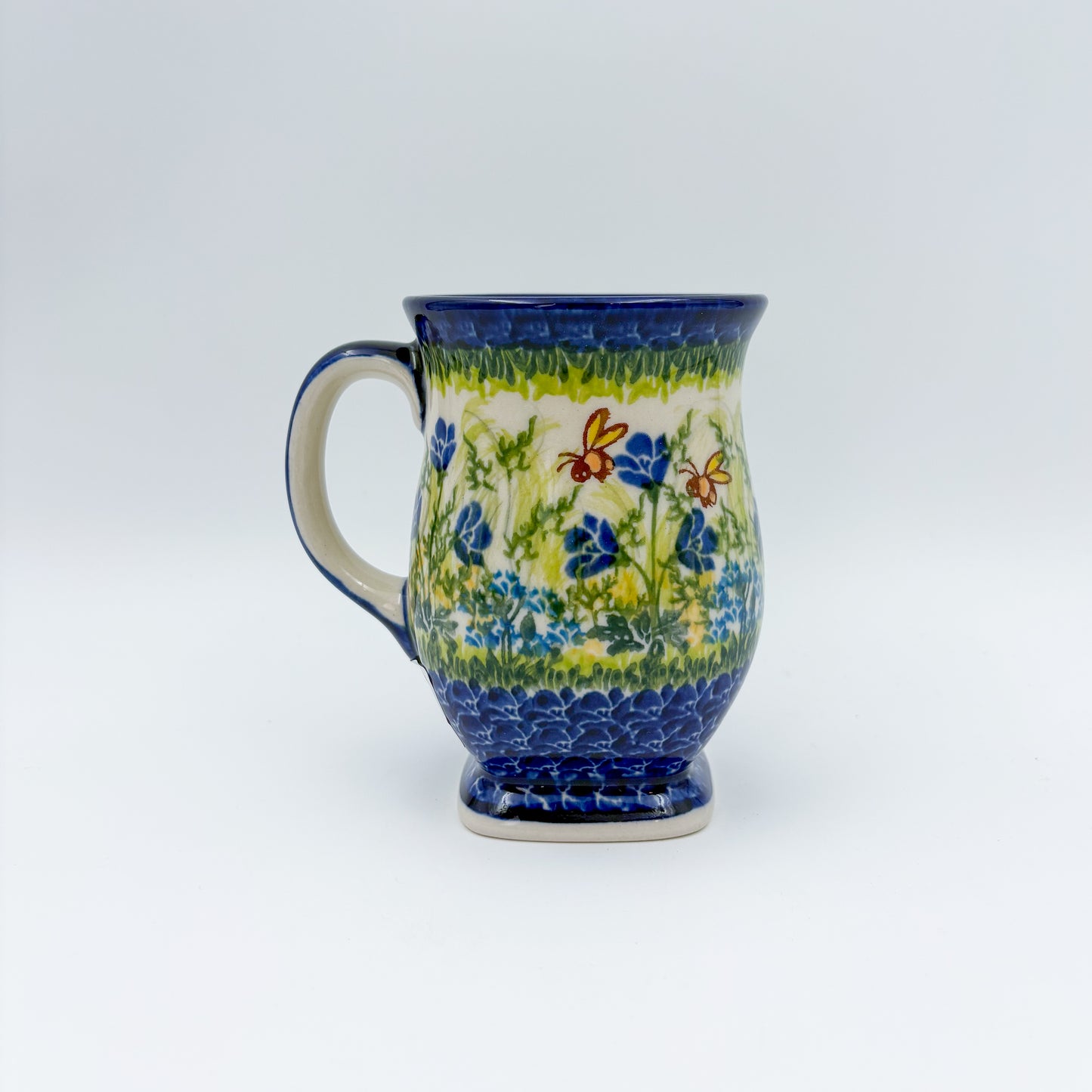 Tulip Mug 10oz. Handcrafted Polish pottery stoneware:  UNIKAT Bluebell Meadow