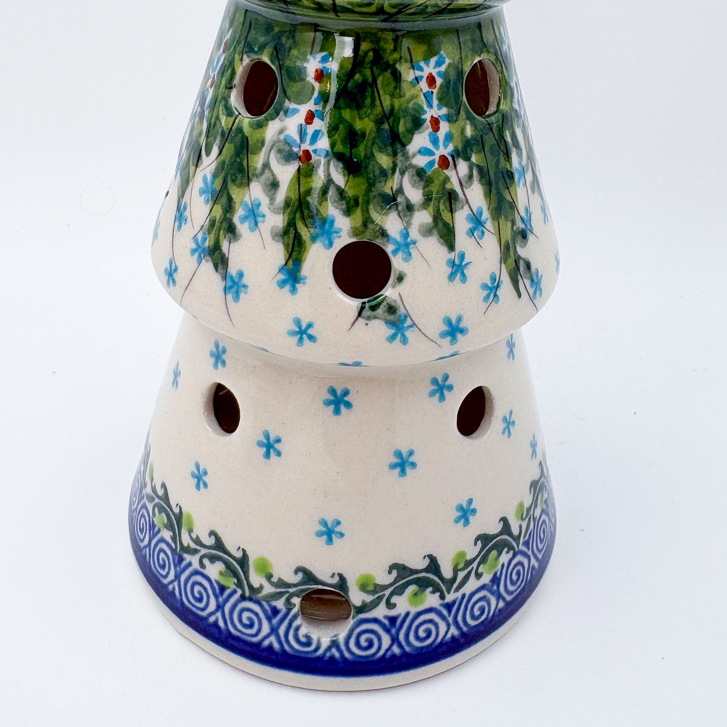8" Christmas Tree Luminary. Handmade Polish pottery.  UNIKAT Whispering Ferns Design