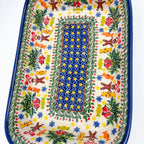 10" Boat Dish .  Hand painted Polish pottery stoneware.  UNIKAT Candyland