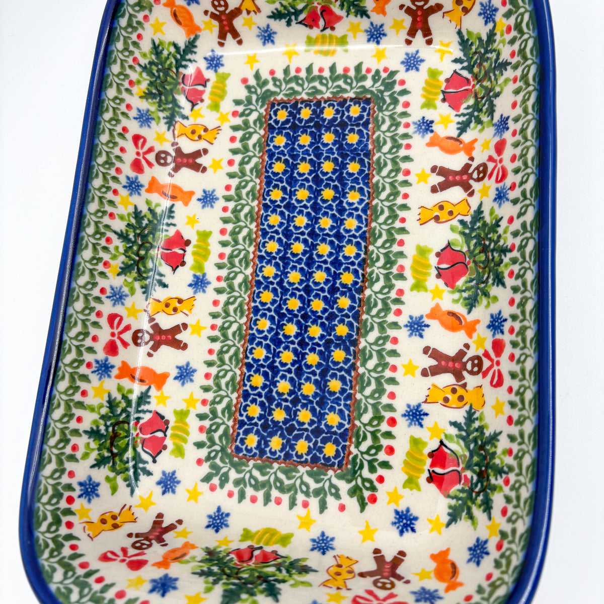 10" Boat Dish .  Hand painted Polish pottery stoneware.  UNIKAT Candyland