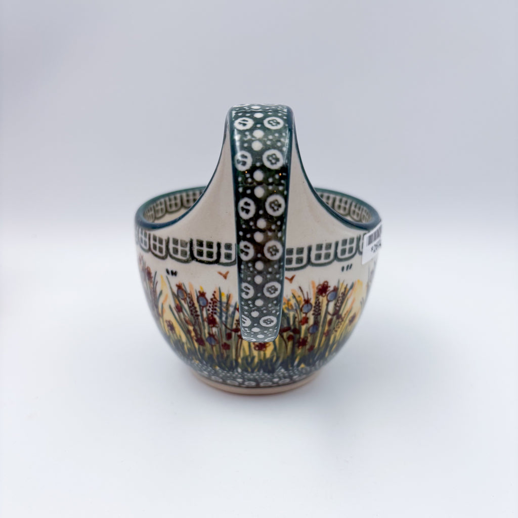 16 oz Bowl/Mug with Loop-Handle.  Hand crafted Polish pottery stoneware: UNIKAT Fall Reeds