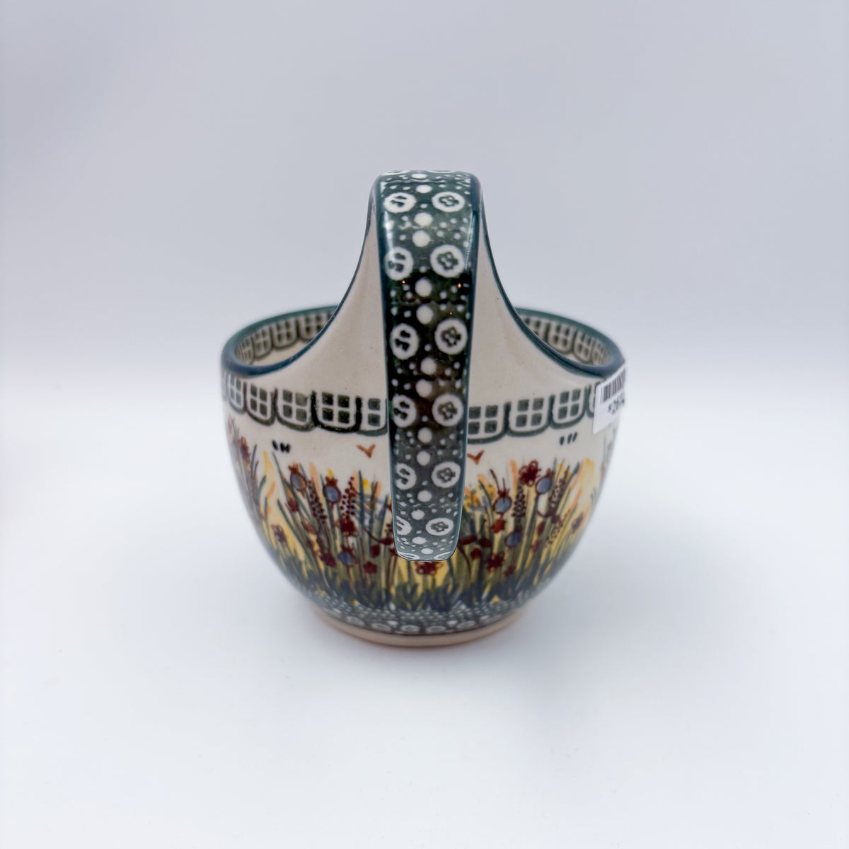16 oz Bowl/Mug with Loop-Handle.  Hand crafted Polish pottery stoneware: UNIKAT Fall Reeds