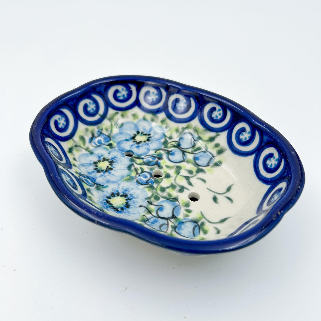 5” blue floral soap dish is a handmade by talented Polish artisans.