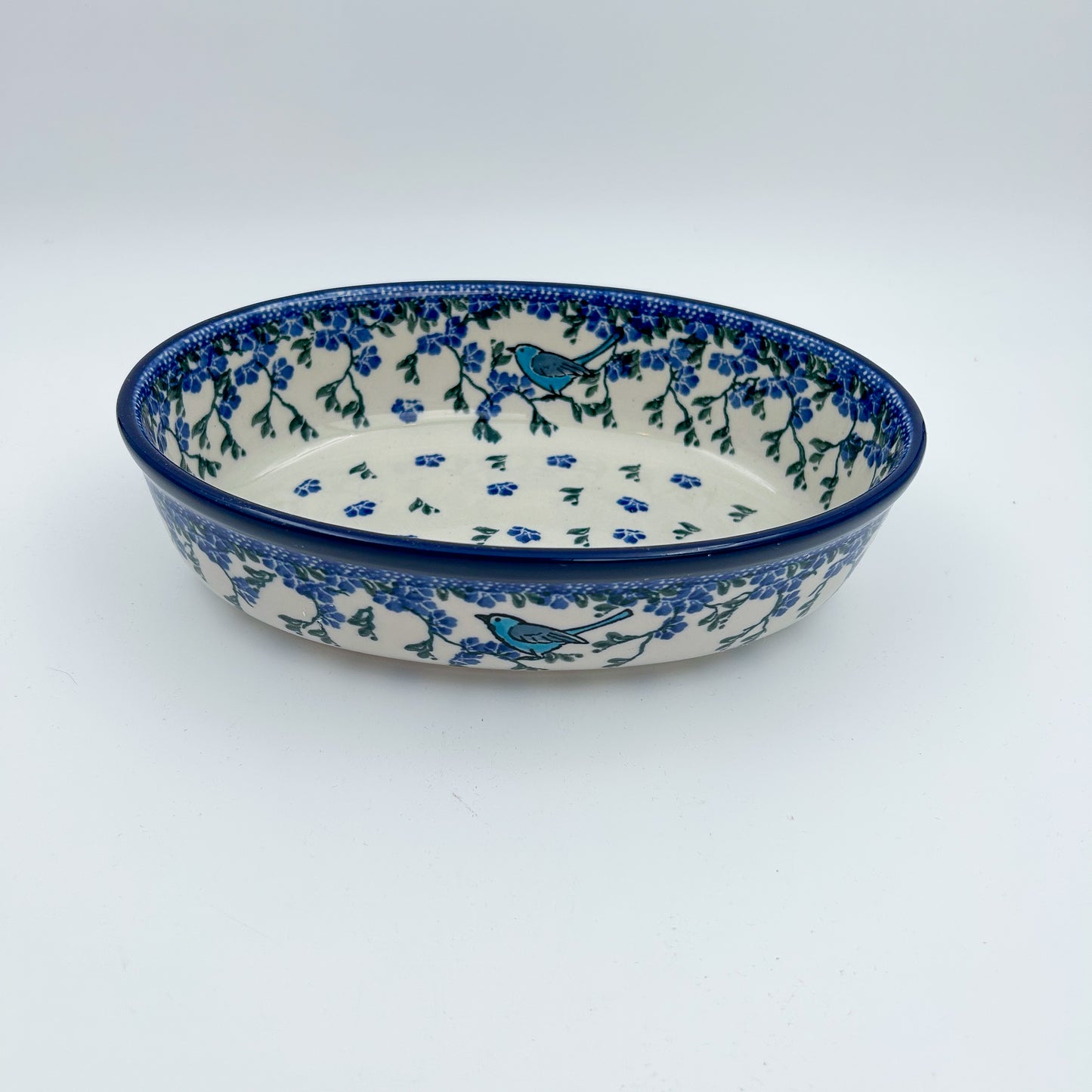 8" Oval Baker handmade in Poland.  Baby Bluebird Design