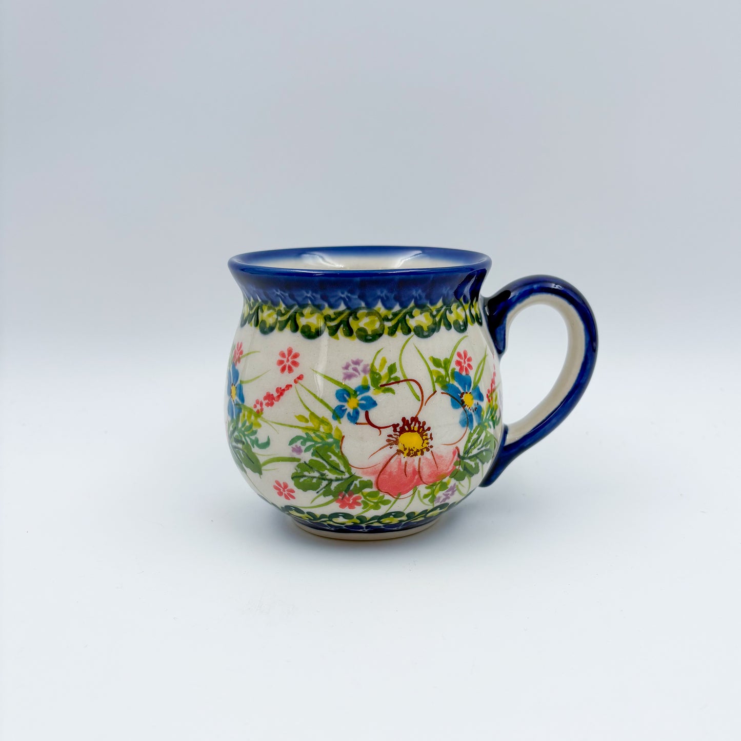 10 oz Bubble Mug. Handcrafted Polish pottery stoneware:  UNIKAT Pink Ruffle