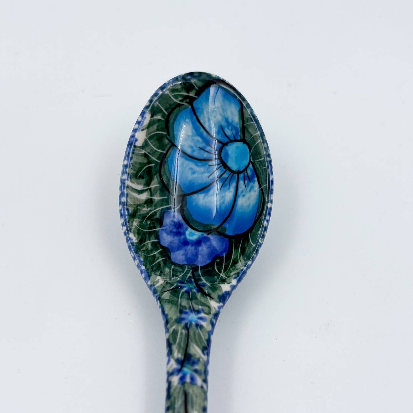 Spoon Lg 8”.  Handmade Polish pottery. UNIKAT Wildflower Blue Design