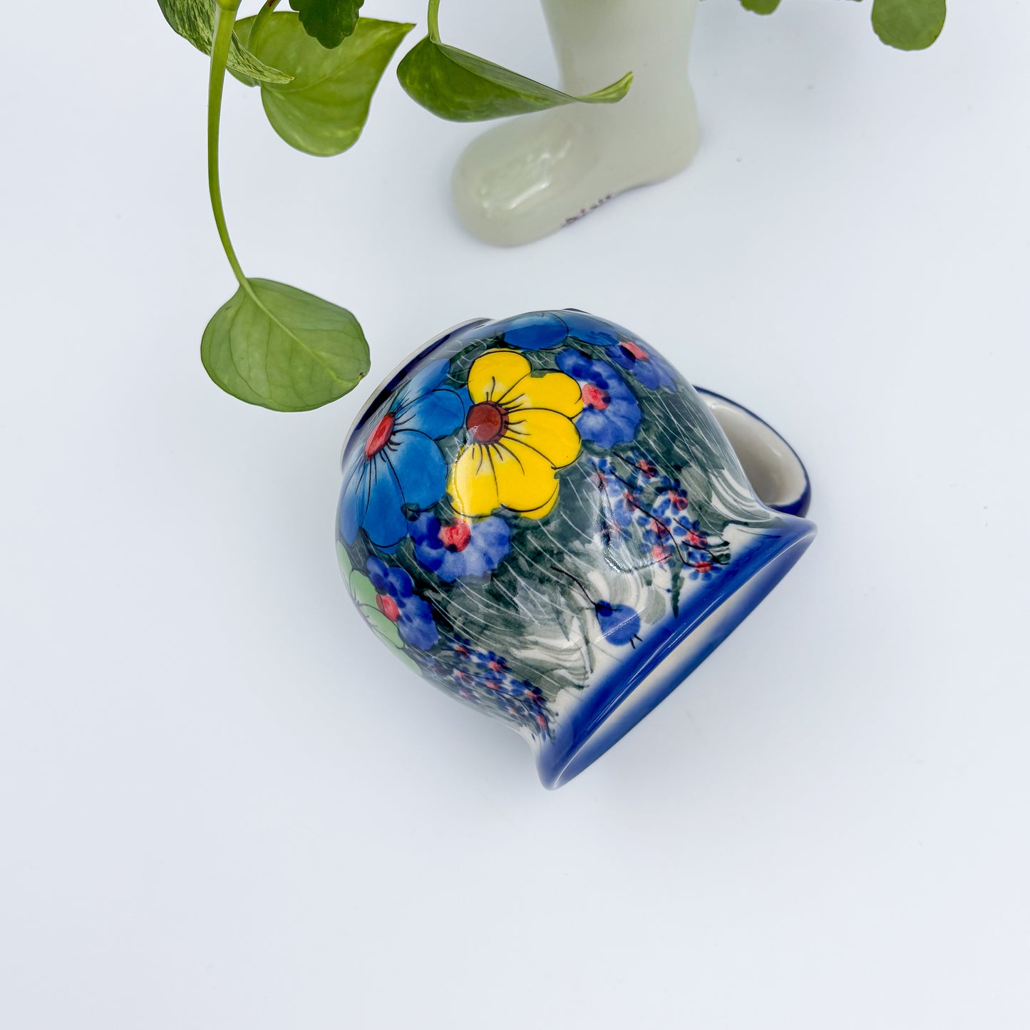 10 oz Bubble Mug. Handcrafted Polish pottery stoneware:  UNIKAT Forget Me Not Pansy