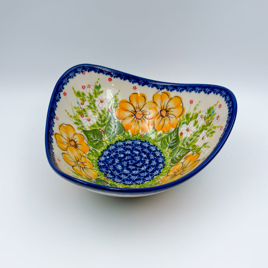 Orange Poppy 3-point bowl on white background, front view