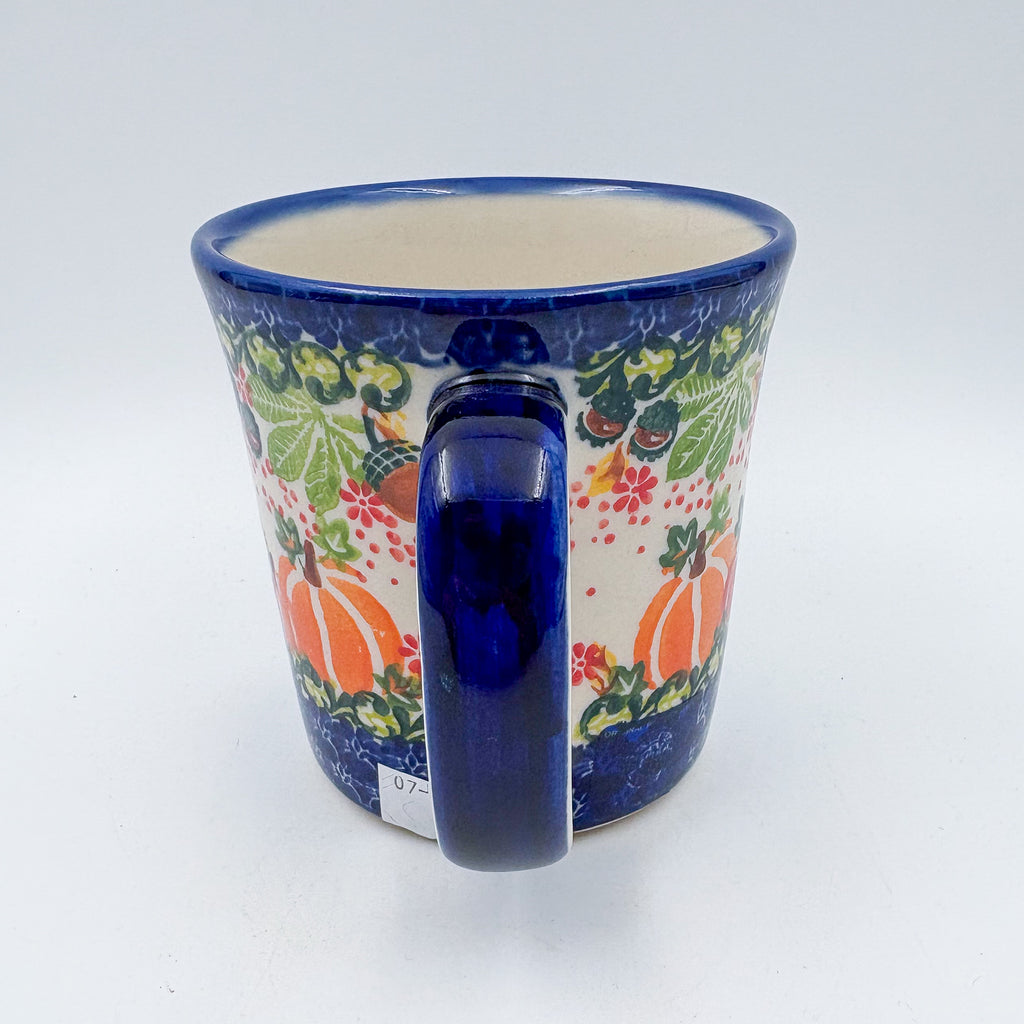 14 oz Jan Mug. Handcrafted Polish pottery stoneware:  UNIKAT Hedgehog and Pumpkins Design