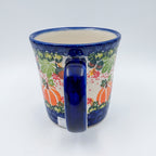14 oz Jan Mug. Handcrafted Polish pottery stoneware:  UNIKAT Hedgehog and Pumpkins Design