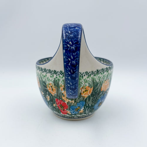 16 oz Bowl/Mug with Loop-Handle.  Hand crafted Polish pottery stoneware: UNIKAT Poppy Bunch Design