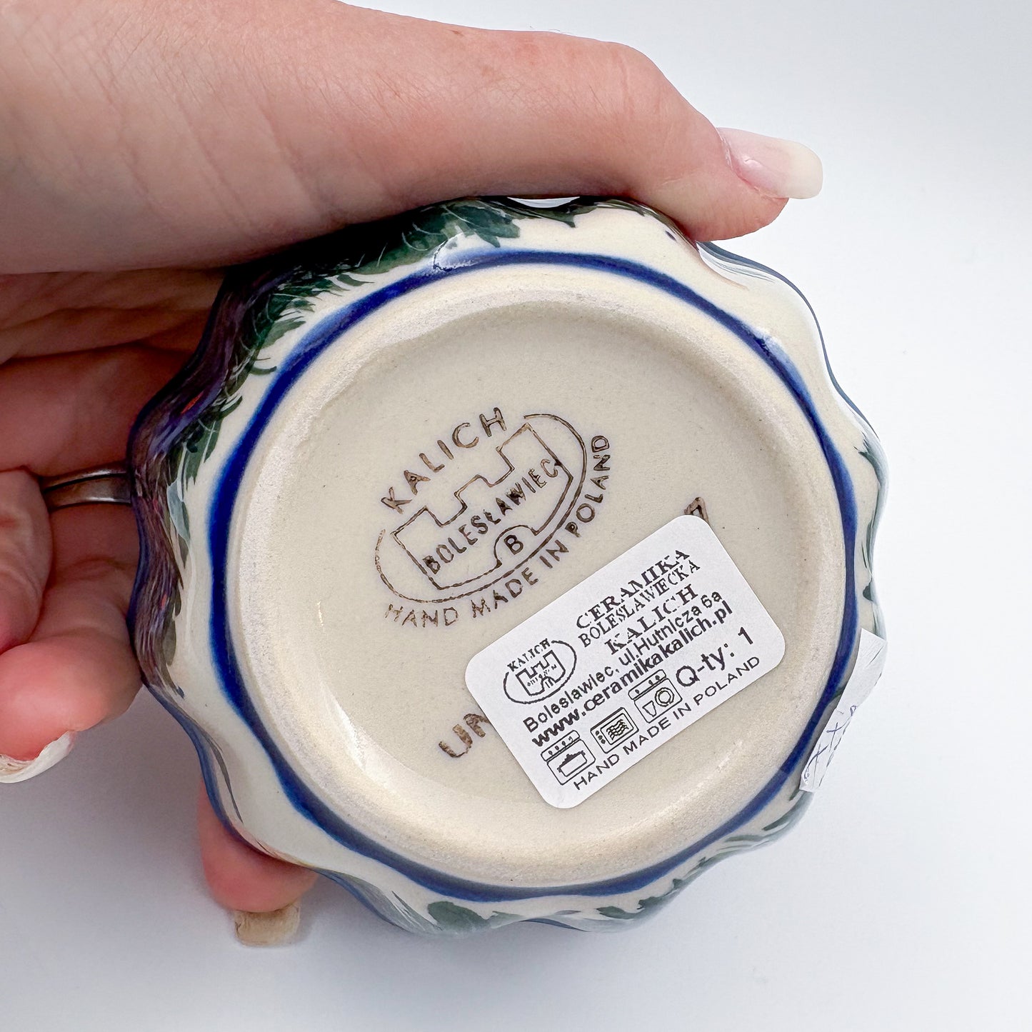 4” Small Babka Bowl.  Hand crafted Polish pottery stoneware:  UNIKAT Forget Me Not Pansy