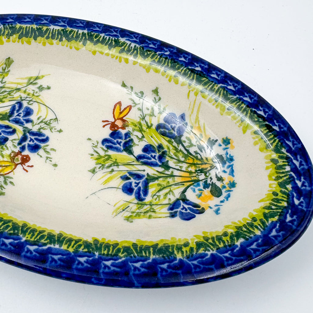 7" Oval Milano Platter  Hand crafted Polish pottery stoneware: UNIKAT Bluebell Meadow Design