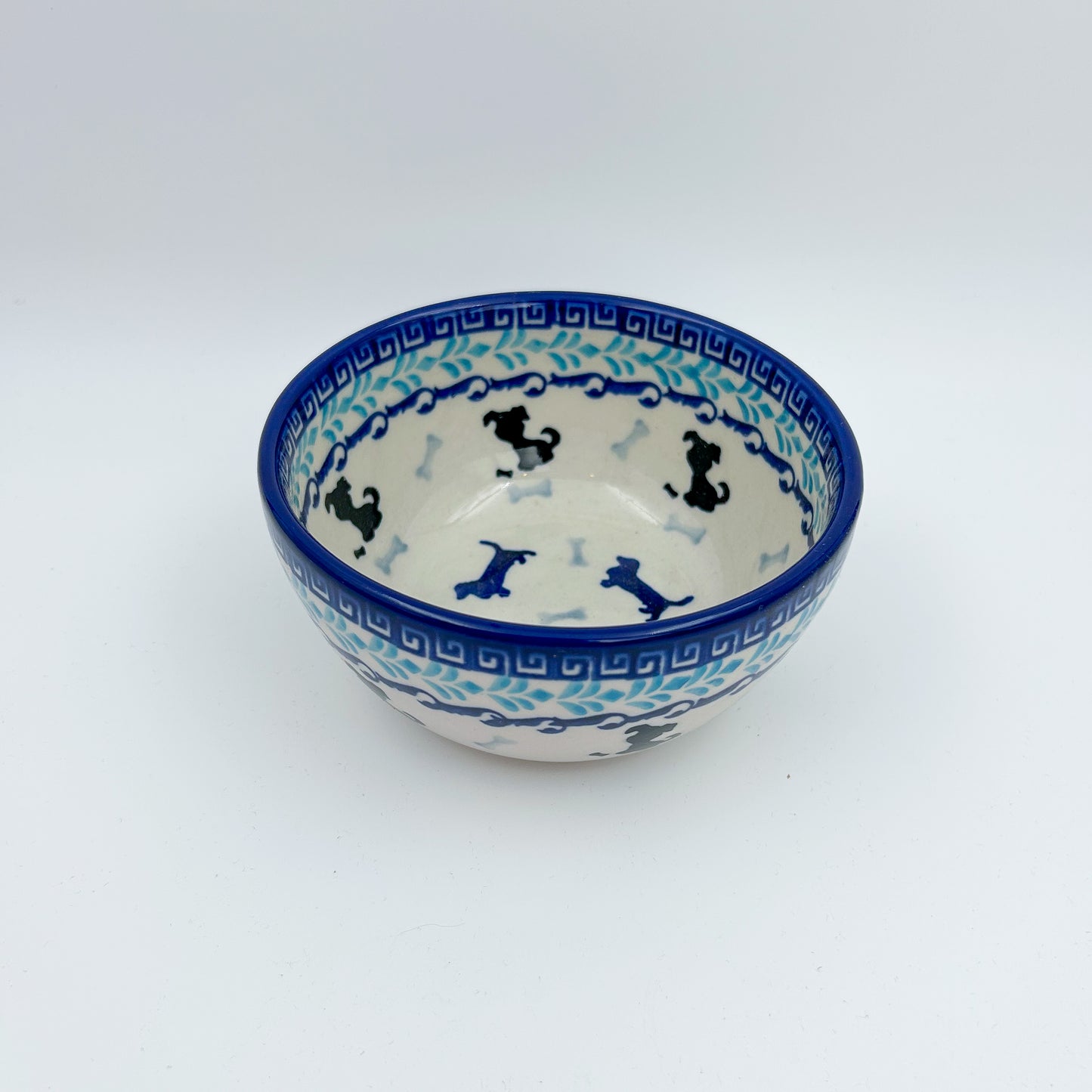 5” Puppy Bowl.  Hand crafted Polish pottery stoneware:  Puppy Pleasure