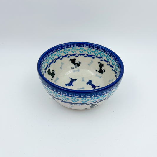 5” Puppy Bowl.  Hand crafted Polish pottery stoneware:  Puppy Pleasure